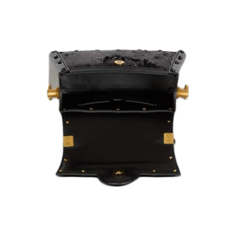 BALMAIN B BUZZ Sequined Patent Leather Shoulder Bag, Crossbody Bag Small Size Women's Black-3