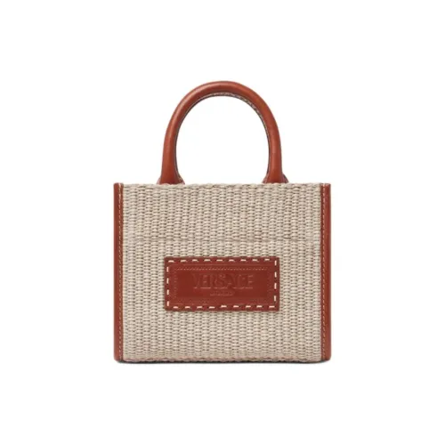 VERSACE Cotton With Nylon Neoprene Bag Shopping Bag Shoulder Bag Crossbody Bag Handbag Extra Small Women's Beige