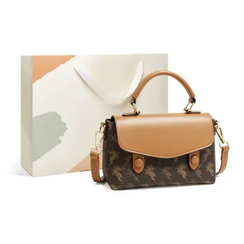 15 MINS PVC Small Square Bag Antique Floral Pattern Shoulder Bag Crossbody Bag Small Size Women's Coffee