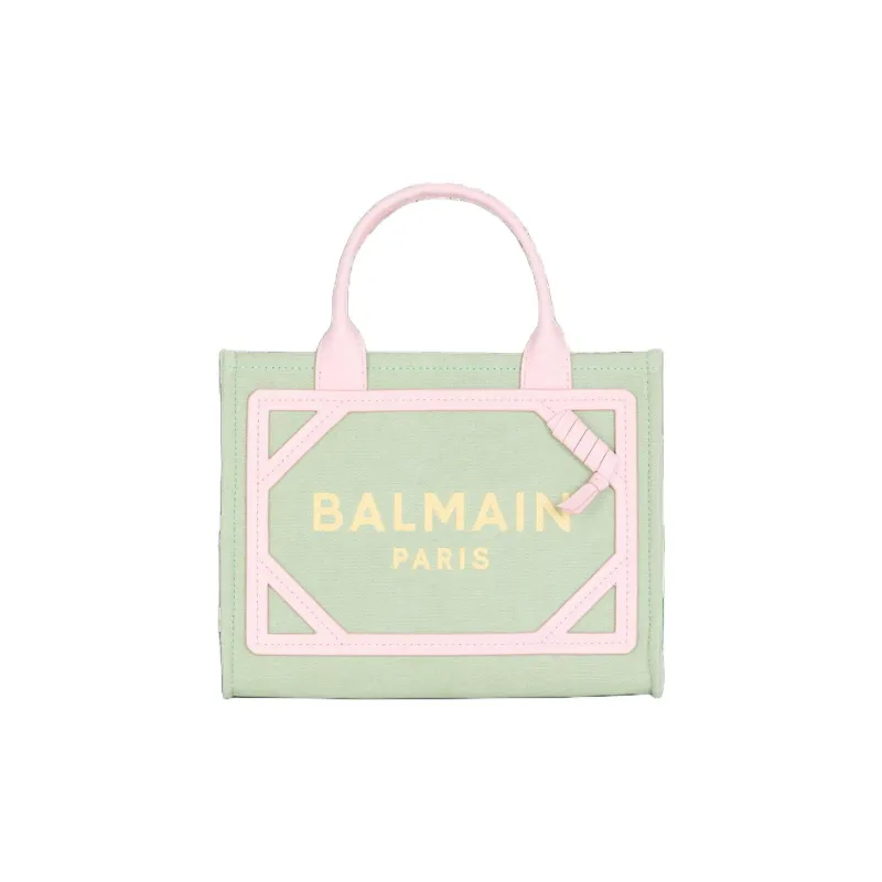 BALMAIN B ARMY Canvas With Leather Canvas Bag, Tote Bag, Shopping Bag, Handbag Trumpets Women's Green-0