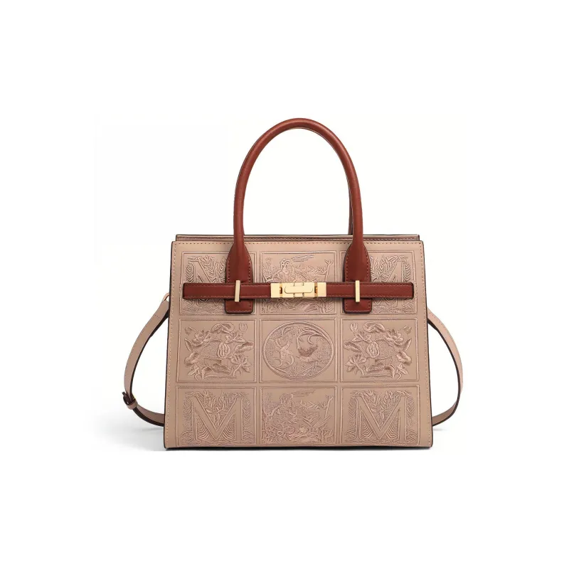 COMELY Cow Leather One Shoulder Handbag Medium Size Women's Beige Apricot-2