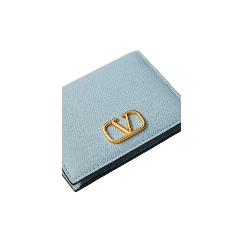 Valentino Grained Calfskin Wallet Small Size Women's Blue-4