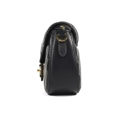 COOGI Cow Leather Decoration Pearl Detachable Adjustable Shoulder Strap Shoulder Bag, Crossbody Bag Women's Black/Ecru-2