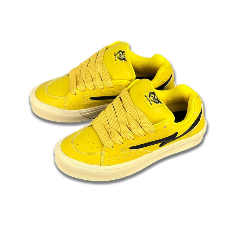 LuzaoT SUPER DRAG Lightning Puffy Shoes Anti Slip Wear Resistant Low Top Skateboard Shoes Unisex Banana Yellow-2