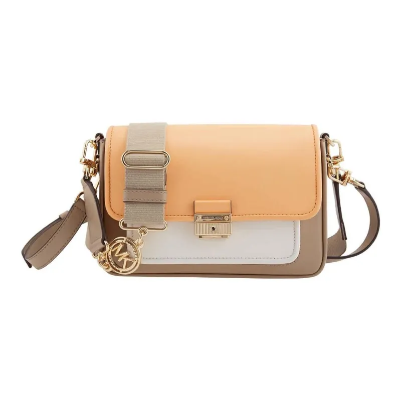MICHAEL KORS Bradshaw Cow Leather Shoulder Bag, Crossbody Bag Medium Size Women's Camel & Milk White-1