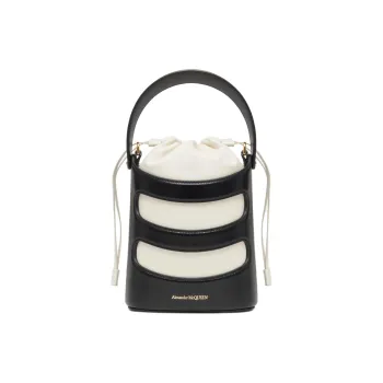Alexander McQueen Calfskin Bucket Bags Shoulder Bag Crossbody Bag Handbag Mini Women's Black With Ivory Accents