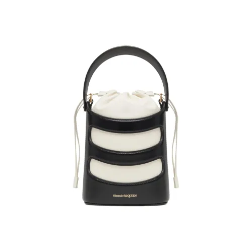 Alexander McQueen Calfskin Bucket Bags Shoulder Bag Crossbody Bag Handbag Mini Women's Black With Ivory Accents