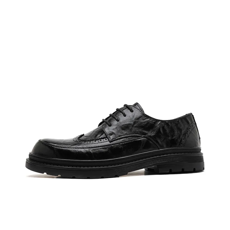 Beidouniao Men's Casual Shoes Men Low Top Black/Dark Brown-0