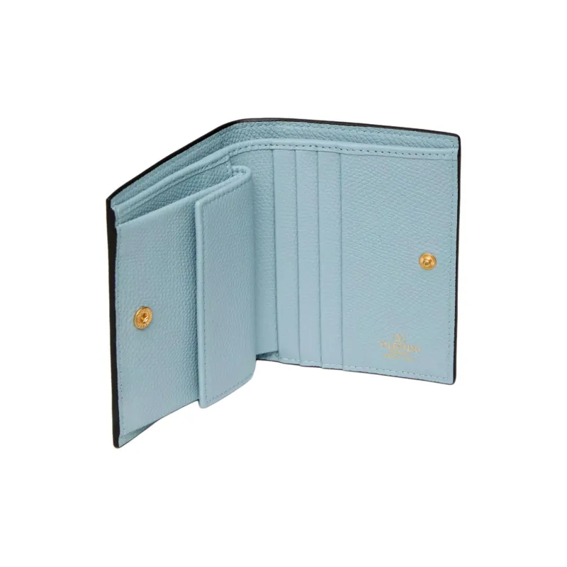 Valentino Grained Calfskin Wallet Small Size Women's Blue-3
