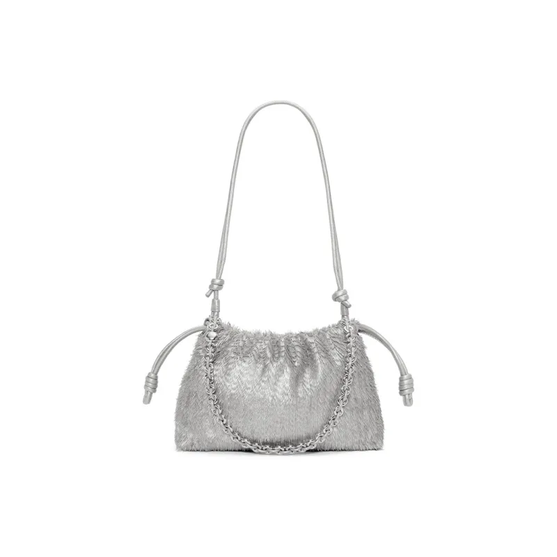 LOEWE Flamenco Calfskin Portable One Shoulder Clutch Women's Silver-1