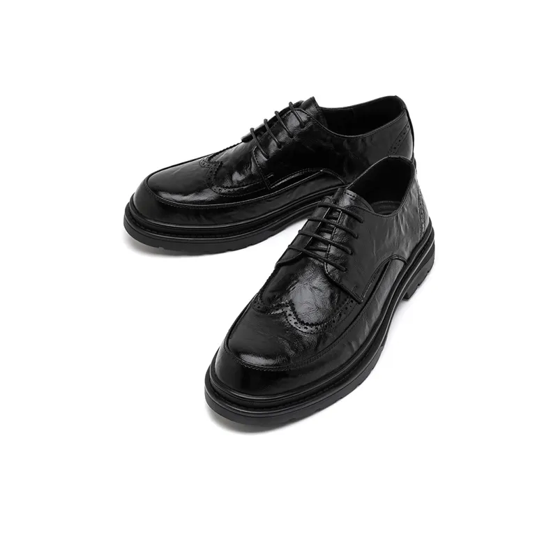 Beidouniao Men's Casual Shoes Men Low Top Black/Dark Brown-1