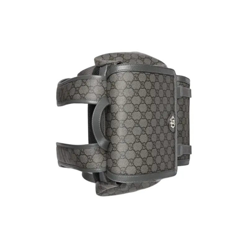 GUCCI Ophidia Canvas With Leather Binding Backpack Large Size Men's Gray & Black-4
