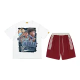 B2022-DX White + Wine Red Striped Five Shorts