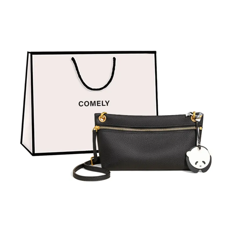 COMELY Cow Leather Bonded Synthetic Leather Shoulder Bag Crossbody Bag Small Size Women's Gray/Black-6