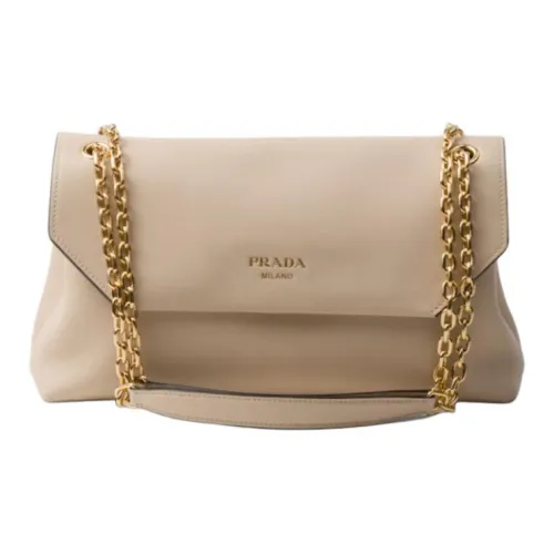 PRADA Leather Handbag Shoulder Bag Women's Stone Gray White