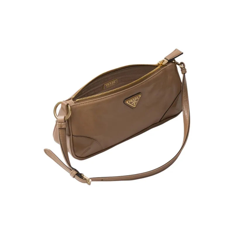 PRADA Re Edition Leather Handbag, Shoulder Bag Small Size Women's Cameo Brown-3