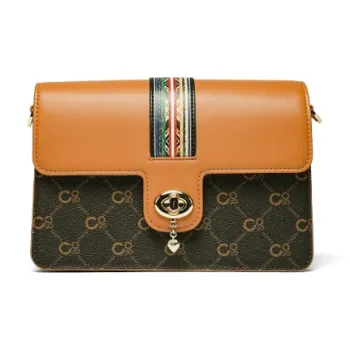COOGI Cow Leather Women's Crossbody Bag Medium Size Women's Brown/White