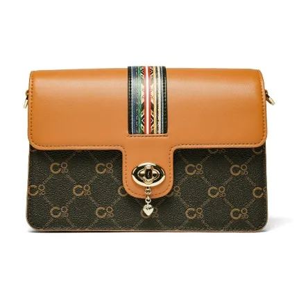 COOGI Cow Leather Women's Crossbody Bag Medium Size Women's Brown/White