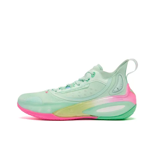 QIAODAN Venom Fang PRO 3.0 Basketball Shoes Men Low-Top Jade Thimble Green Aurora Pink