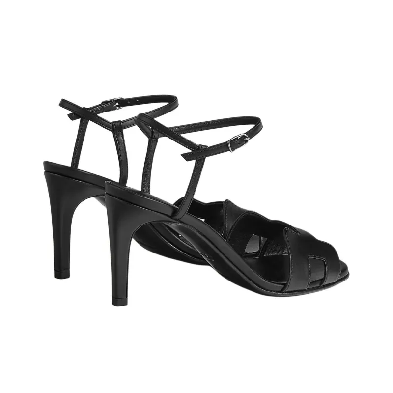 HERMES Heden Strap Sandals 7.8cm Women's Black-3