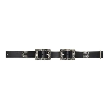 Toga Pulla Double Needle Buckle And Double Snap Closure Leather Belts Women's Black Width Approximately 2.5cm