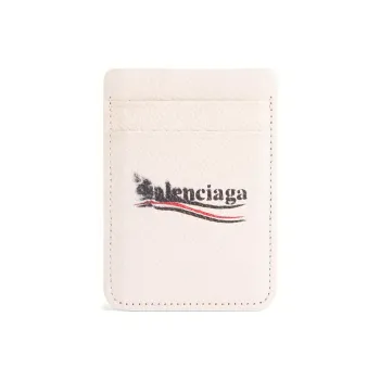 Balenciaga Cash Grained Cow Leather Card Holder Men's Light Beige