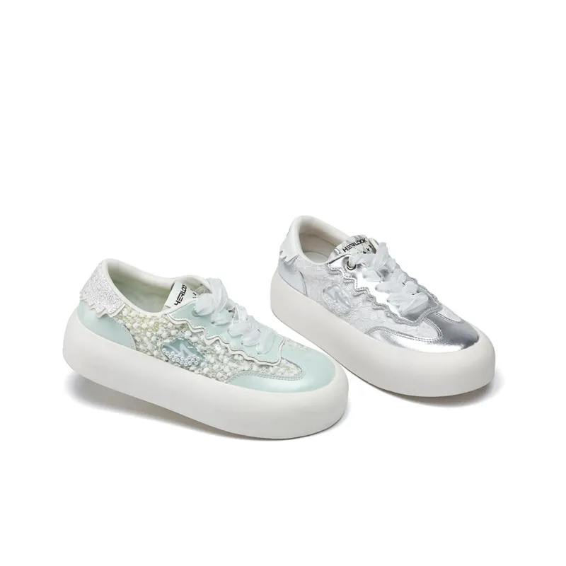 HERLOOK Fusion Collection German Army Trainers Low Top Skateboard Shoes Women's Silver-5