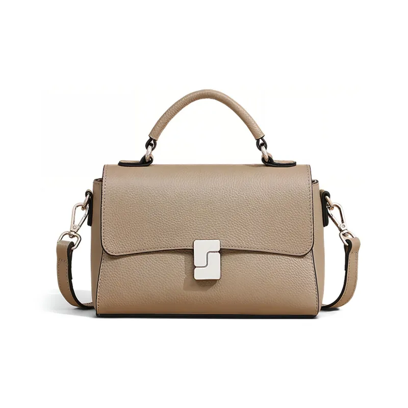 COMELY Cow Leather Bonded Synthetic Leather Shoulder Bag Crossbody Bag Handbags Regular Women's Black/Light Khaki-1
