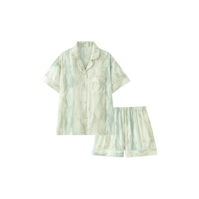 Qiao Ni Tong Pajama Set Women's Iridescent Blue Green-2