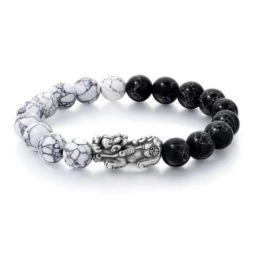 Lao Feng Xiang S999 Fine Silver Sterling Silver Beaded Bracelet Men's