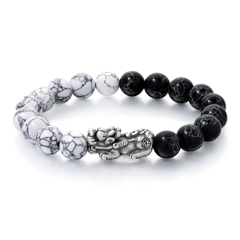 Lao Feng Xiang S999 Fine Silver Sterling Silver Beaded Bracelet Men's-0