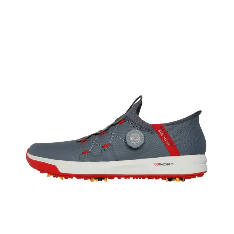 Skechers Slip Ins Anti Slip Wear Resistant Low Top Golf Shoes Men's Gray Red-0