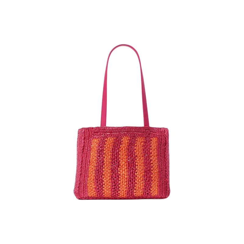 Kate Spade Raffia Tote Bag Shopping Bag Shoulder Bag Handbag Large Size Women's Pink Multicolor-2