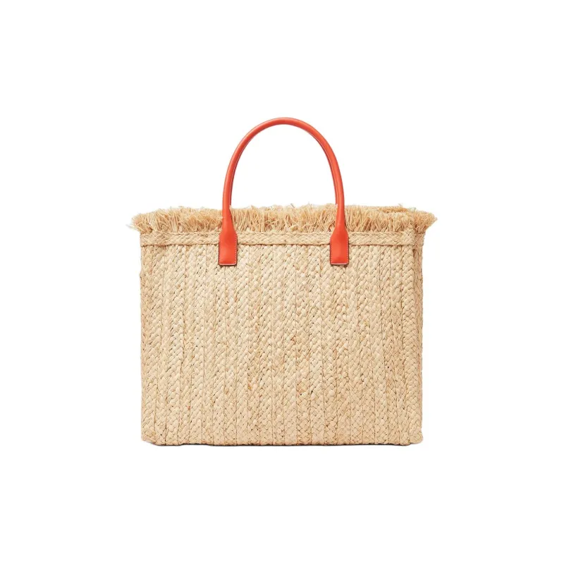 VERSACE La Medusa Straw With Cow Leather Tote Bag, Shopping Bag, Handbag Women's Beige-2
