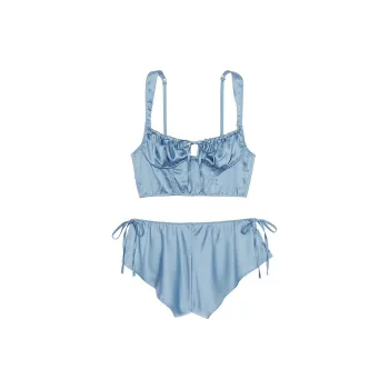 Victoria's Secret Satin Corset Top & Shorts Set / Faded Denim Pajama Set Women's Blue