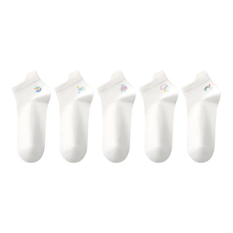 H YXIANG Ankle Socks Women's 5 Pack White-0