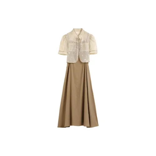 Hang Yi Court Two Piece Skirt Sets Women's Khaki