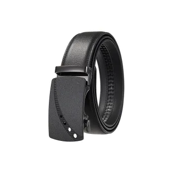 Lanza Individual Cut Out Automatic Buckle Luxe Business Leather Belts Men's Black Width 3.5CM