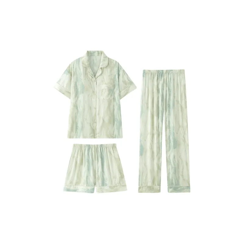 Qiao Ni Tong Pajama Set Women's Iridescent Blue Green-0