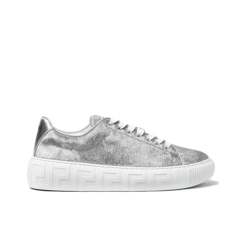 VERSACE Greca Stylish Skateboarding Shoes Women's Silver-1
