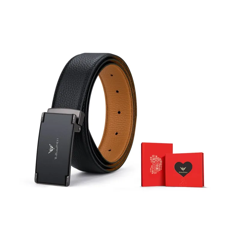 WilliamPOLO Cow Leather Leather Belts Men's Gunmetal 3.8cm Width-5
