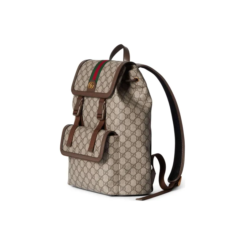 GUCCI Ophidia Canvas With Leather Binding Backpack Small Size Men's Brown-1