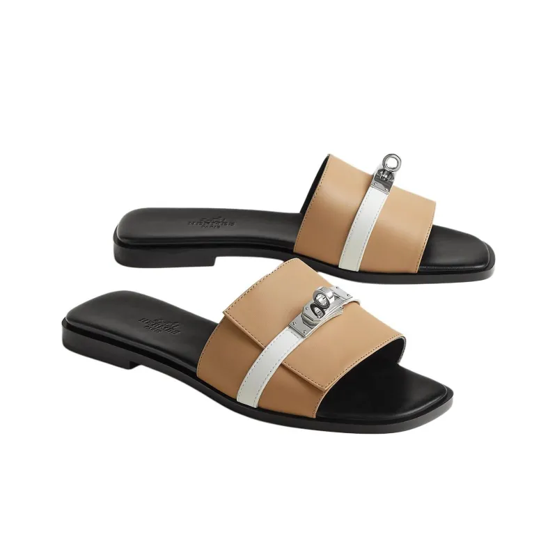 HERMES Giulia Slide Slippers Women's Beige-2