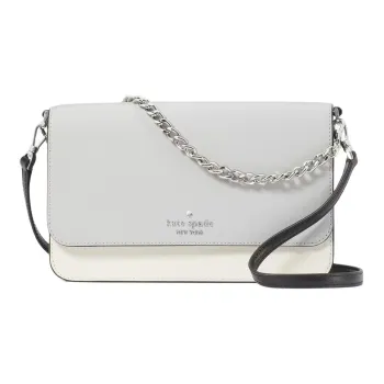 Kate Spade Saffiano Leather Shoulder Bag, Crossbody Bag Women's Platinum Gray Multicolor