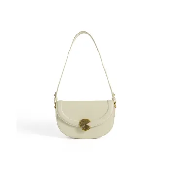 H YXIANG Cow Leather Shoulder Bag Women's Ecru/Brown