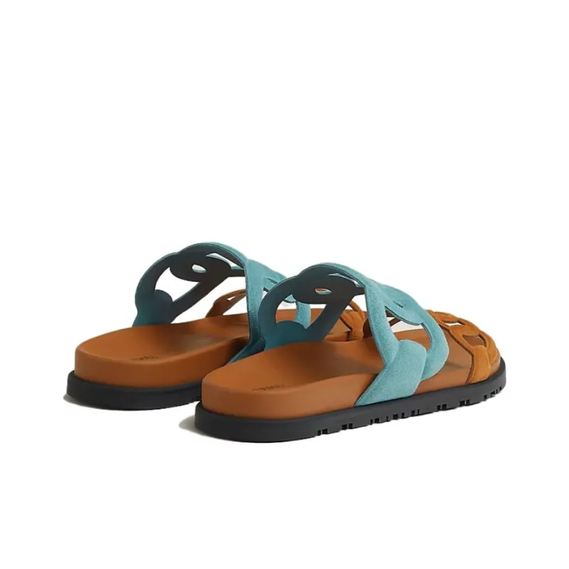 HERMES Extra Slide Slippers Women's Blue Brown-3