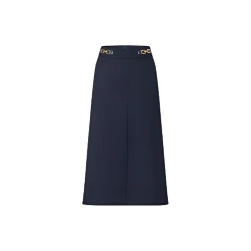 LOUIS VUITTON Chain Detail Midi Skirt Casual Long Skirts Women's Black