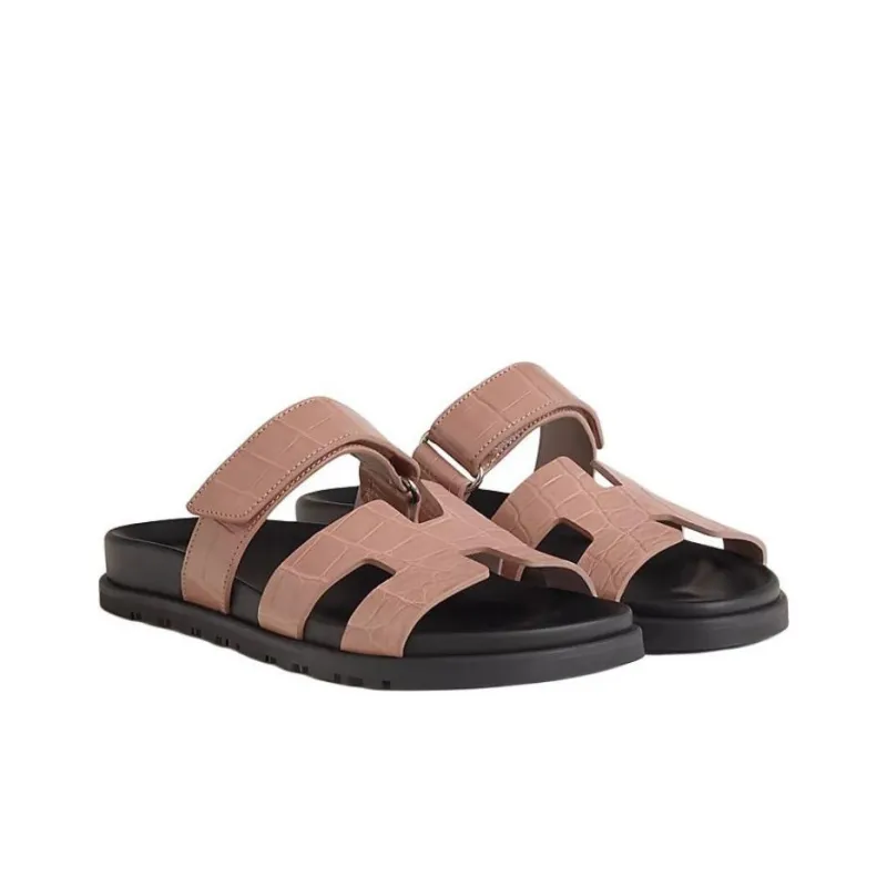 HERMES Chypre Slide Slippers Women's Rose Pink-2