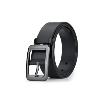 WilliamPOLO Cow Leather Leather Belts Men's Gunmetal Buckle Black Strap 3.8cm Width