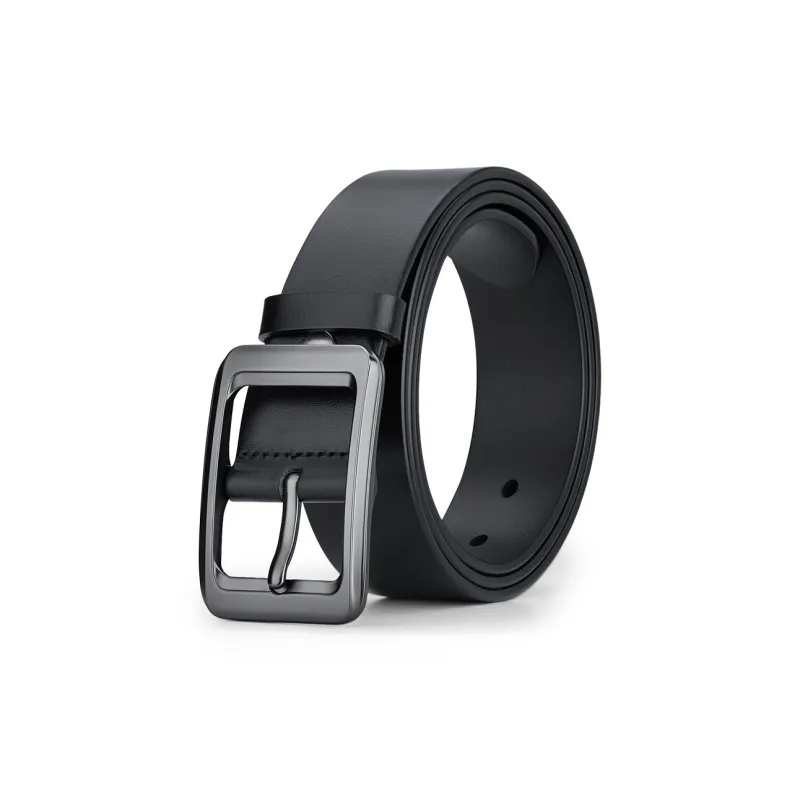 WilliamPOLO Cow Leather Leather Belts Men's Gunmetal Buckle Black Strap 3.8cm Width-0